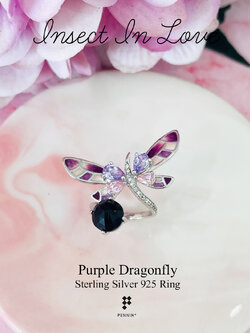 Insect In Love แหวนแมลงปอปีกสีม่วง พลอยนิล อเมทิสต์ พิ้งค์ ทัวร์มารีน ลงยาสี Enamel เงินแท้ชุบทองคำขาว