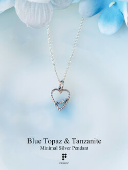 จี้บลูโทแพซ (Blue Topaz) แทนซาไนต์ (Tanzanite) รูปหัวใจ หวานน่ารัก มินิมอล พร้อมสร้อยเงิน 16 นิ้ว