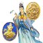 เหรียญพระโพธิสัตว์เจ้าแม่กวนอิมด้านหลังมังกรวัดพนัญเชิงจ.อยุธยาเนื้อกะไหล่ทองลงยาสีน้ำเงิน